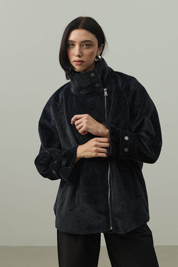 Oversize Biker Ceket Siyah - 5