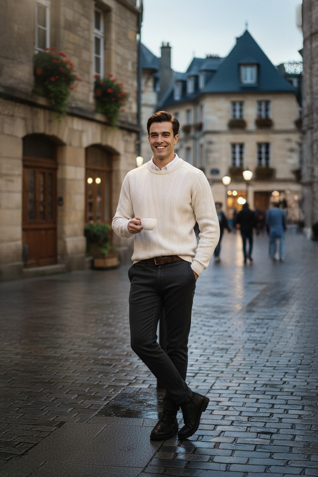 سترة منقوشة برقبة دائرية للرجال - 3