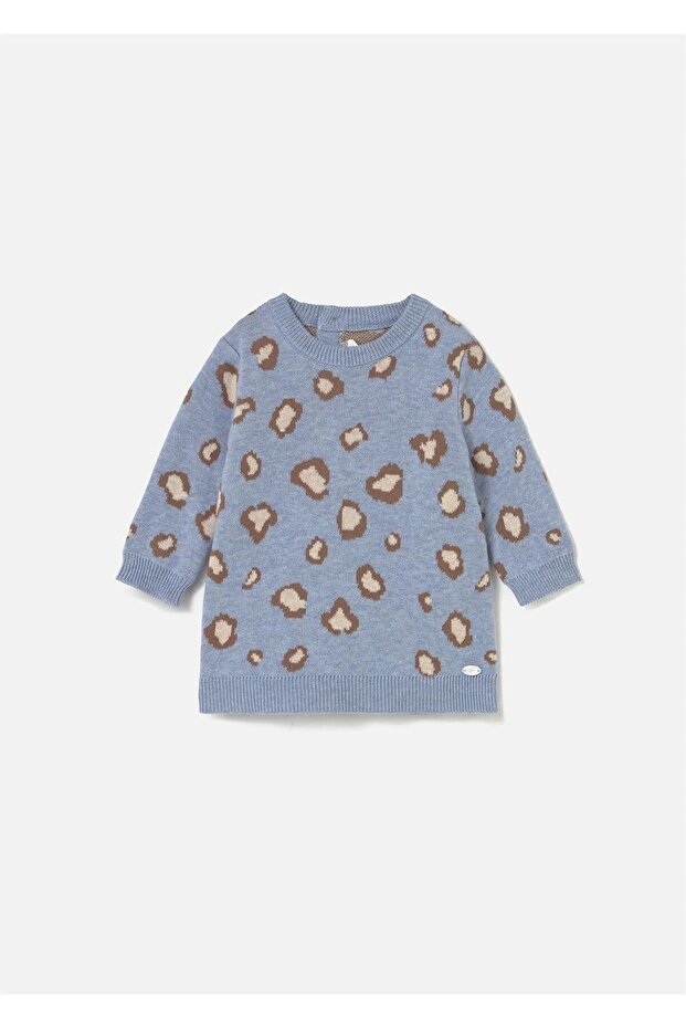 Baby Girl Leopard Knitted Dress Blue 2806