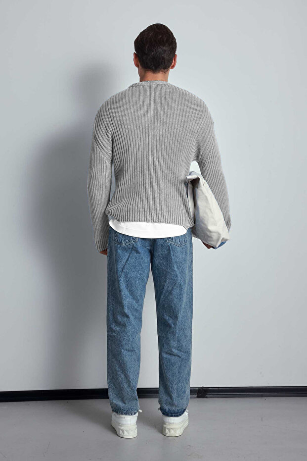 سترة رجالية قصة فضفاضة ذات تأثير قابل للغسل باللون الرمادي - 6