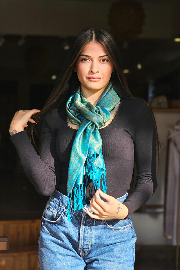 Yeşil Jakarlı Fular - 3