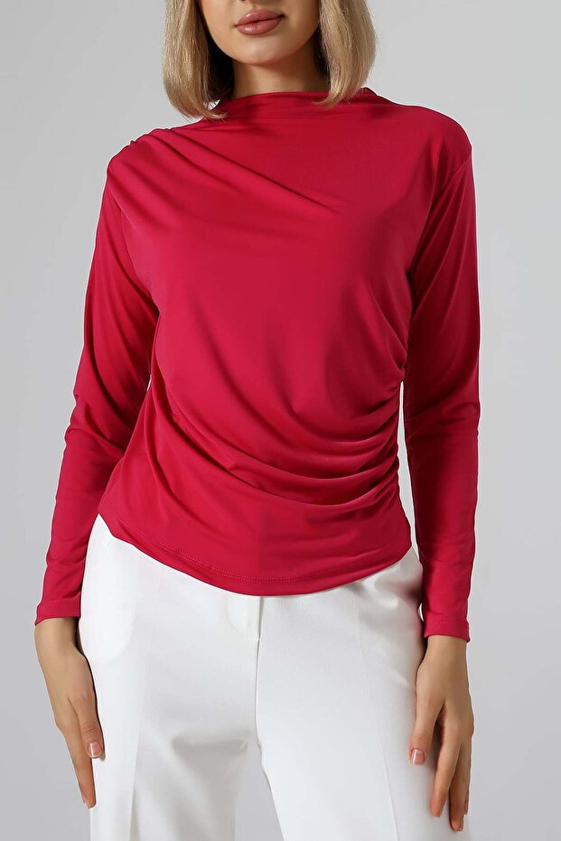 Sandy Turtleneck Ruched Detail Blouse – Comfortable & Elegant