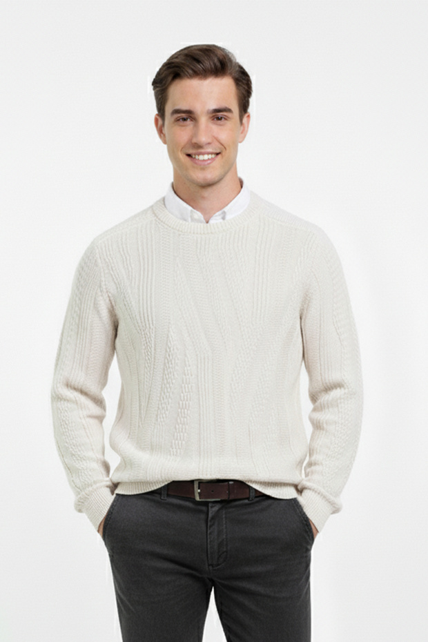 سترة منقوشة برقبة دائرية للرجال - 1