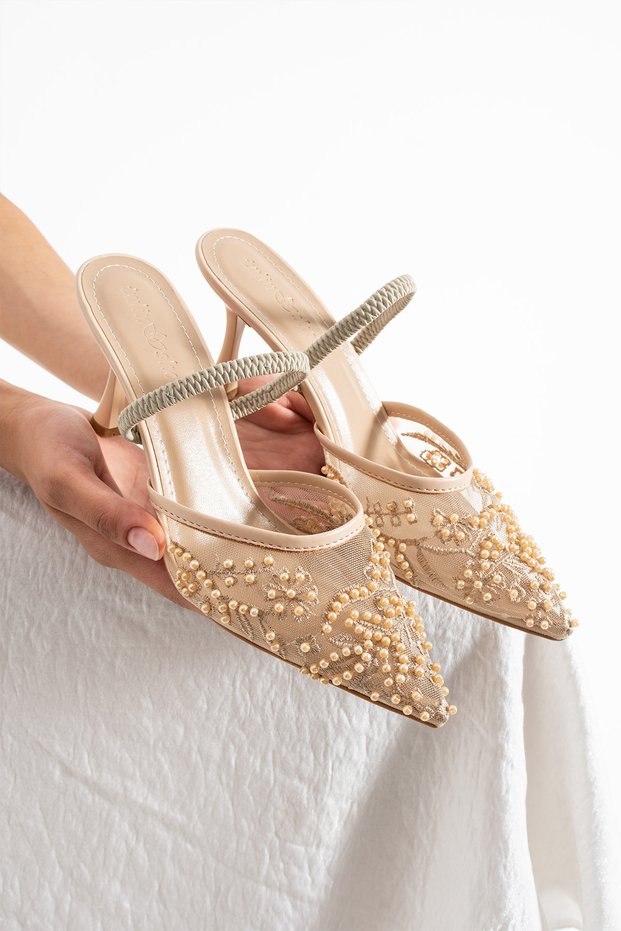Lilla Women's Bridal Shoes Mesh Embroidery and Beaded Print Detail Women's Heels (7cm)