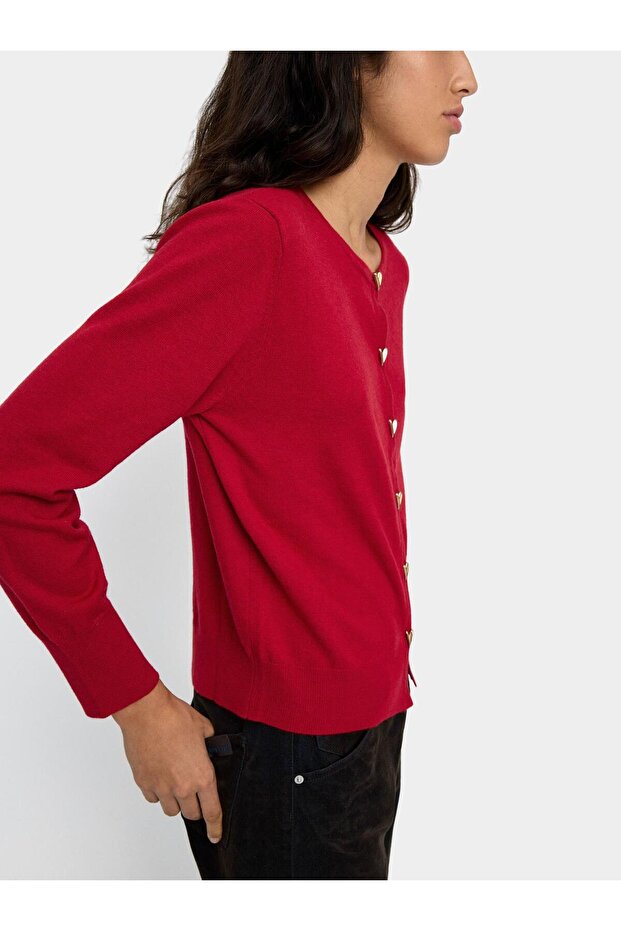 Kalp Düğmeli Örme Hırka - 3