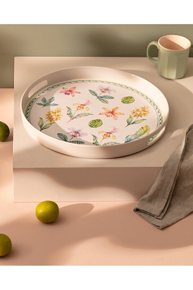 Botanik Yuvarlak Tepsi Çay Kahve Servis - 1