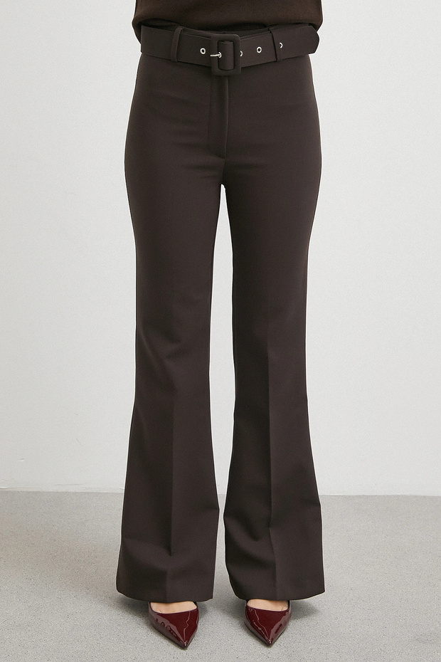 Belted Flared Pants Brown - 5