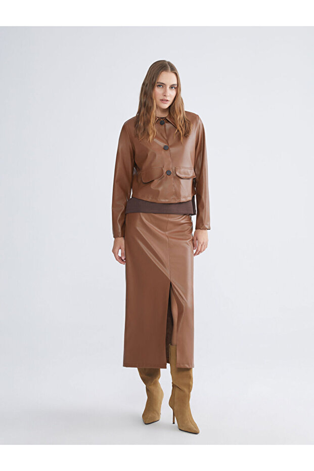 Shirt Collar Women's Leather Look Jacket