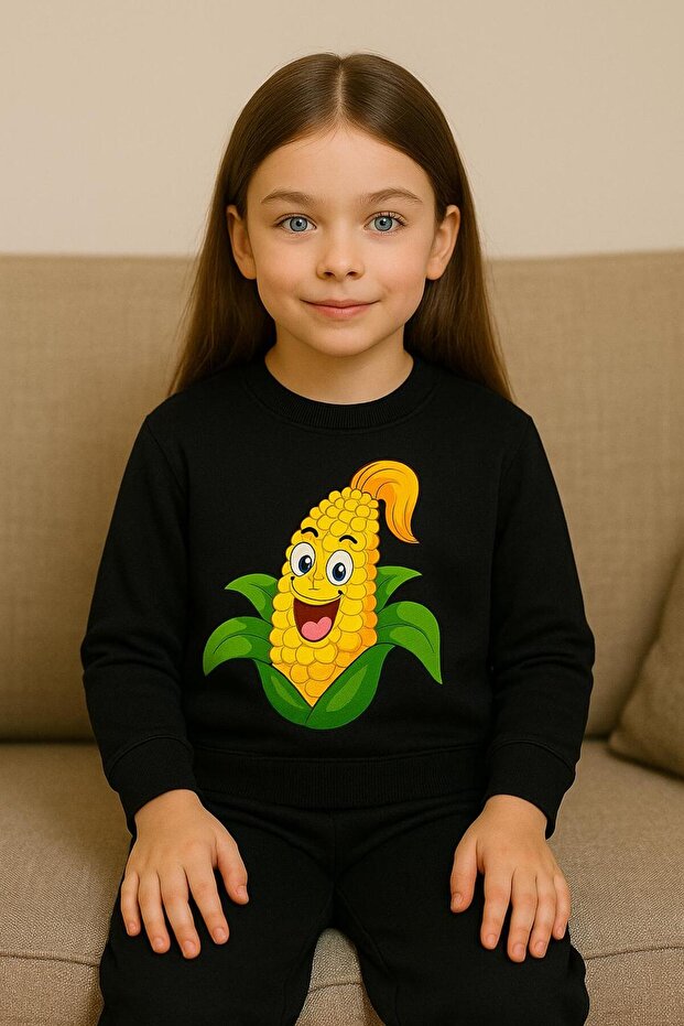 Children's Cotton Misir Printed Sweatshirt Set 3- 4 -5 -6 -7 -8 -9 -10 -11- 12 Years