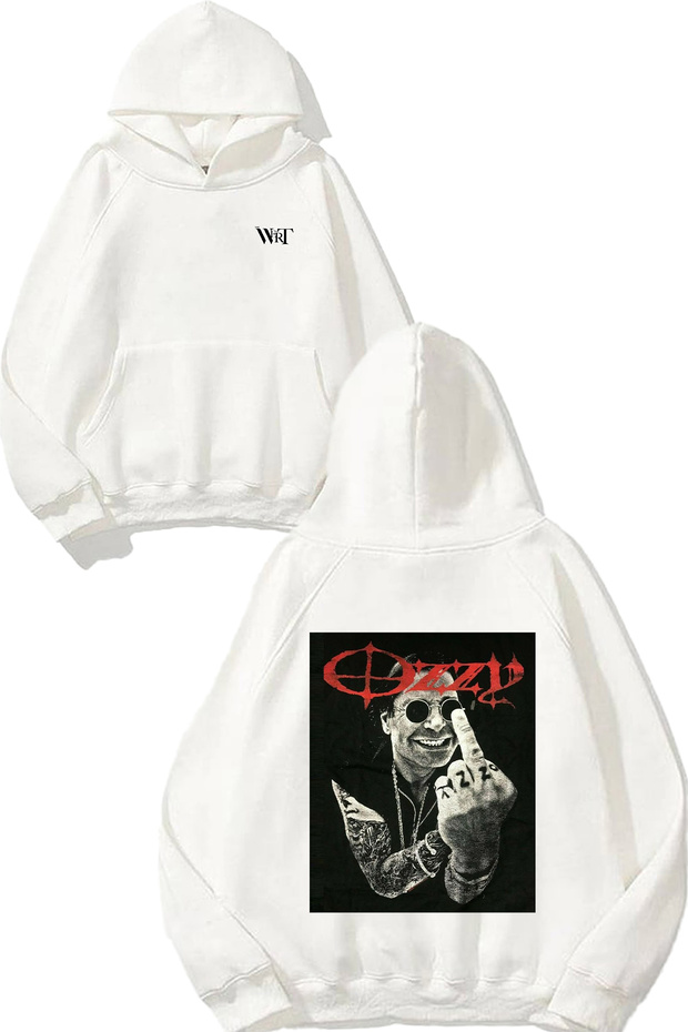 Ozzy Printed Design Backpack White Hooded Sweatshirt