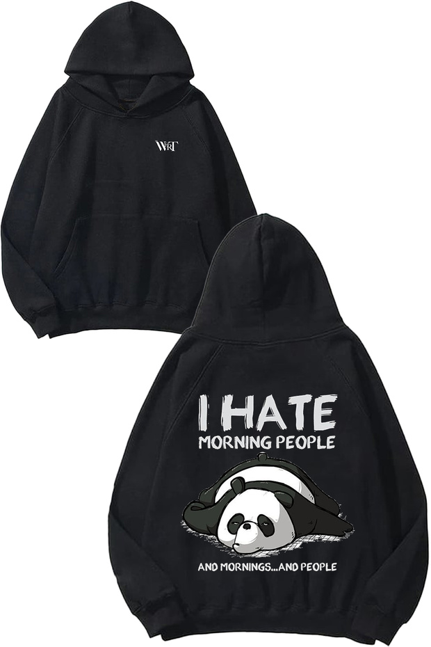 سويت شيرت I Hate Morning People Design Back مطبوع أسود بغطاء رأس
