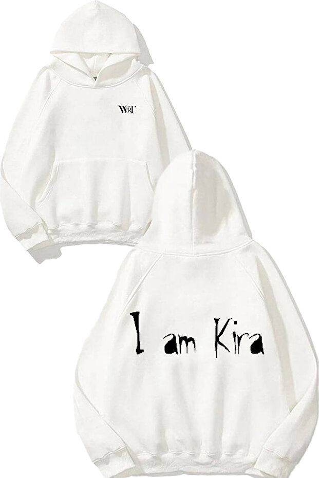 سويت شيرت Death Note I Am Kira Design Back مطبوع أبيض بغطاء رأس