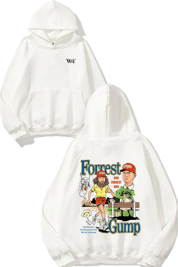 سترة رياضية بتصميم Run Forrest Run Forrest Gump مطبوع باللون الأبيض بغطاء رأس