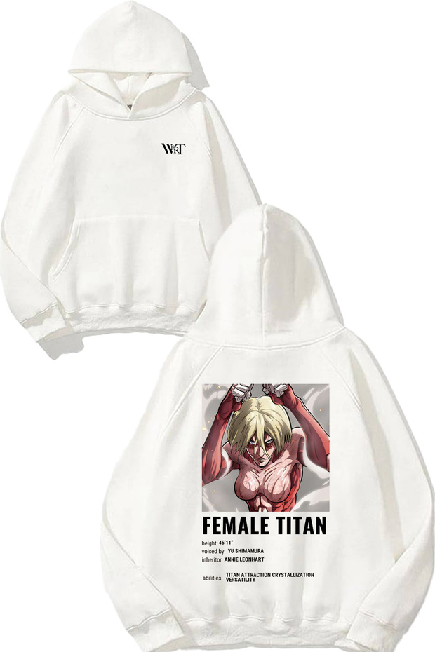 سويت شيرت Attack On Titan Female Design Back مطبوع أبيض بغطاء رأس
