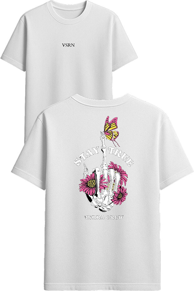 Stay True Design Printed White Oversized T-Shirt