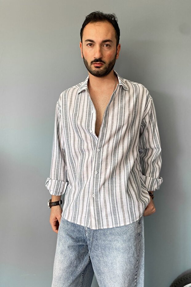 Long Sleeve Linen Look Striped Shirt