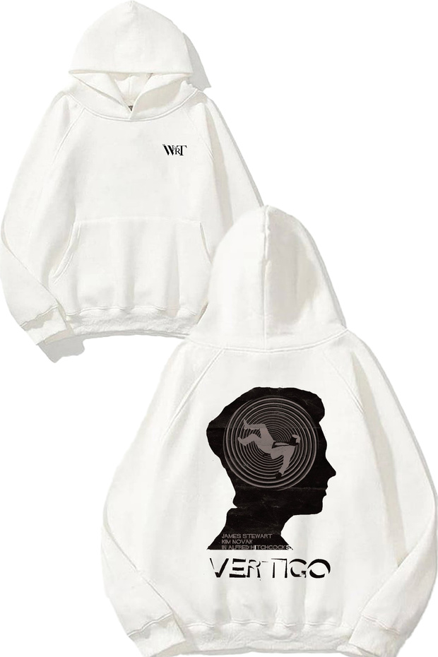 Vertigo Movie Poster Design Back Printed White Hooded Sweatshirt