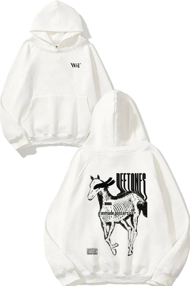 Deftones at Tasarım Sırt Printed White Hooded Sweatshirt