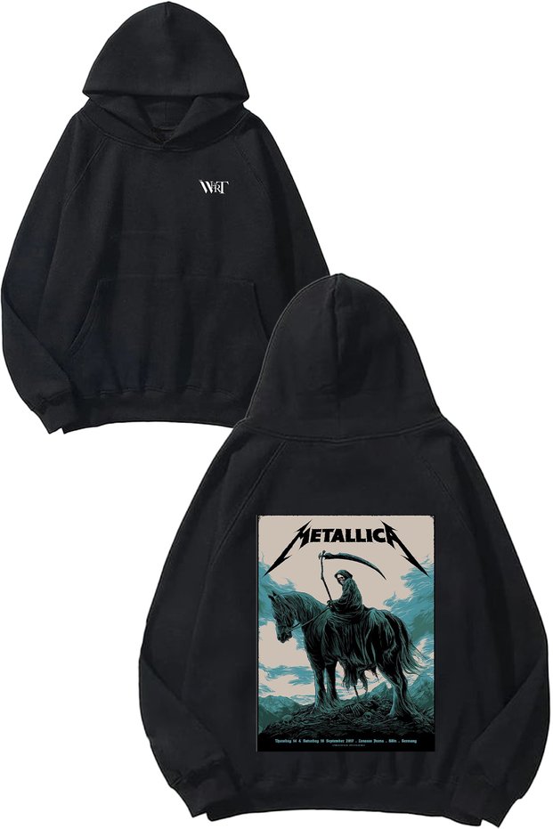 Metallica Horse Skull Design Backpack Printed Black Hooded Sweatshirt