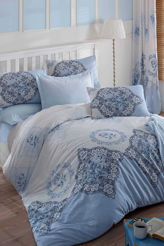 Double Ranforce Duvet Cover Set 100% Cotton Shimal Blue