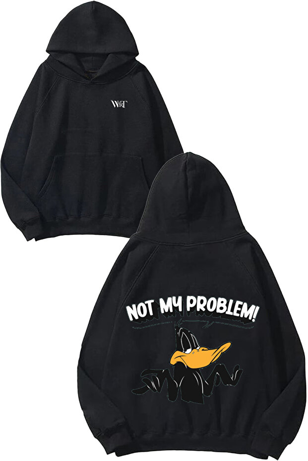 سترة Not My Problem Design رقم مطبوع باللون الأسود بغطاء رأس