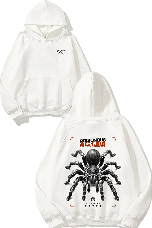 Poisonous Agenda Design Back Printed White Hooded Sweatshirt