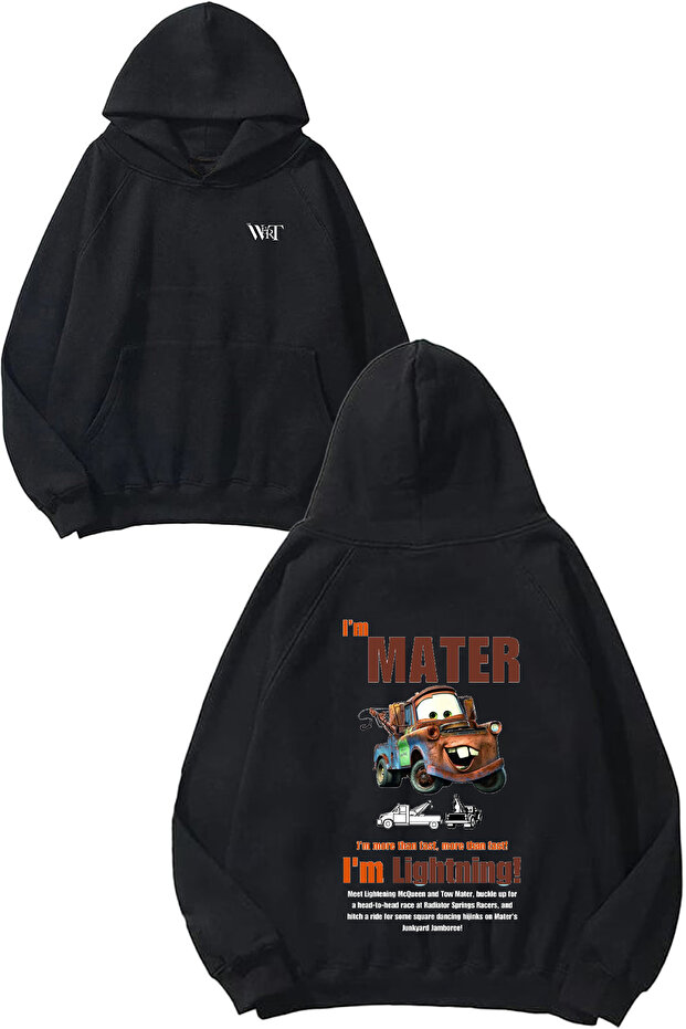 سويت شيرت I'm Mater Design Back مطبوع أسود بغطاء رأس