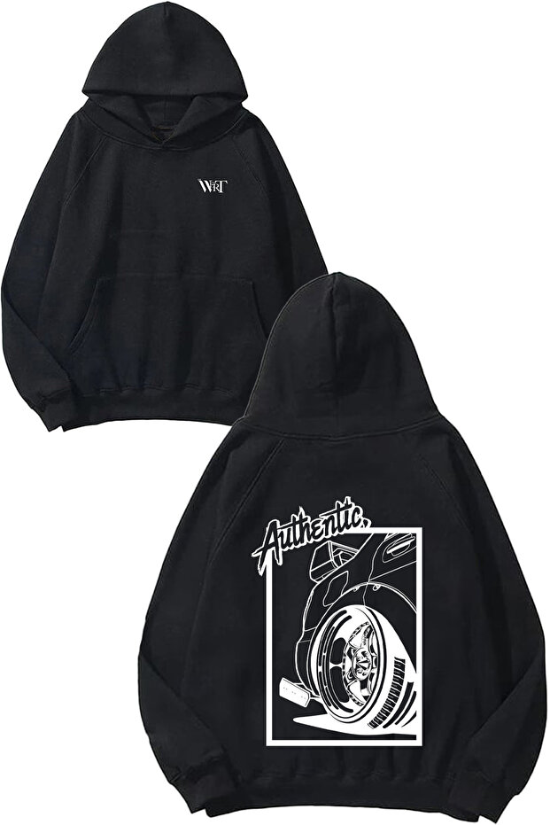 Authentic Design Backpack Printed Black Hooded Sweatshirt