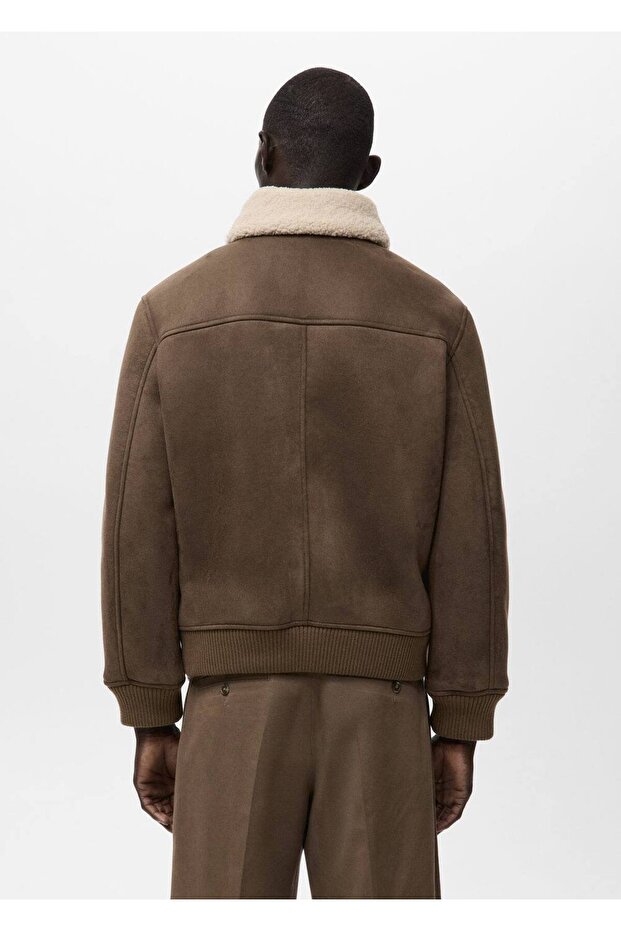 Kürklü deri görünümlü mont - 4