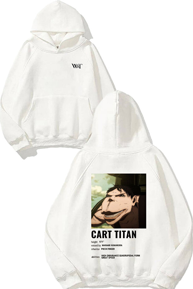 Attack on Titan Cart Titan Design Back Printed White Hooded Sweatshirt