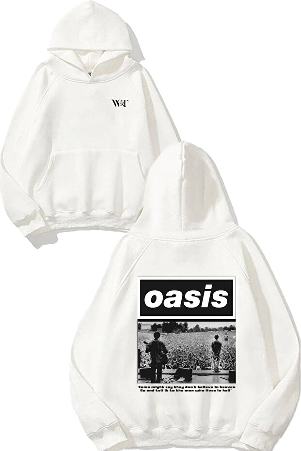 Oasis Design Backpack Printed White Hooded Sweatshirt