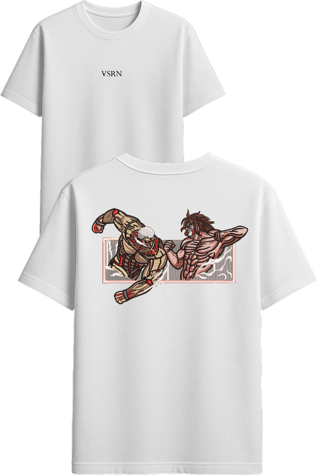 2 Muscle Man Design Printed White Oversized T-Shirt