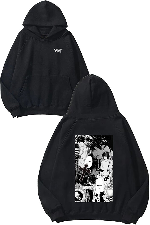 Death Note I Am L Bang Design Back Printed Black Hooded Sweatshirt
