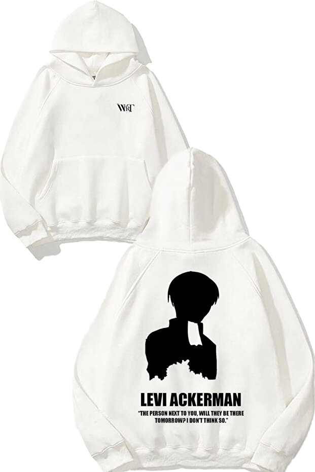 سويت شيرت Attack On Titan Levi7 Design Back مطبوع أبيض بغطاء رأس