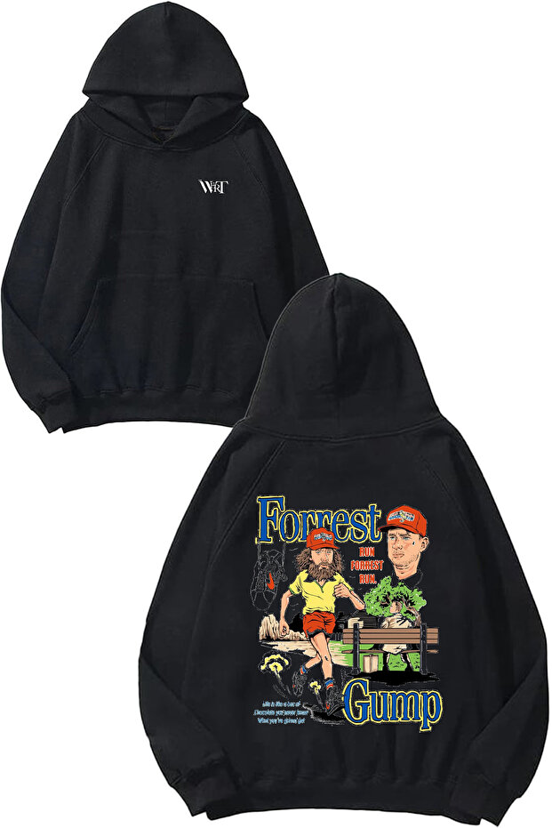 Run Forrest Run Forrest Gump Design Backpack Printed Black Hooded Sweatshirt