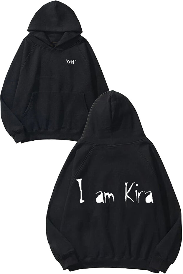 سويت شيرت Death Note I Am Kira Design Back مطبوع أسود بغطاء رأس