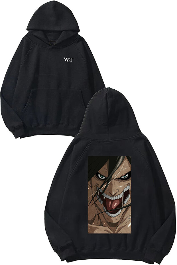Attack on Titan Attack Titan Design Back Printed Black Hooded Sweatshirt