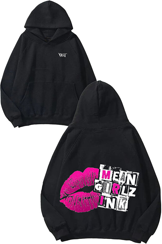 Mean Girlz Ink Design Back Printed Black Hooded Sweatshirt
