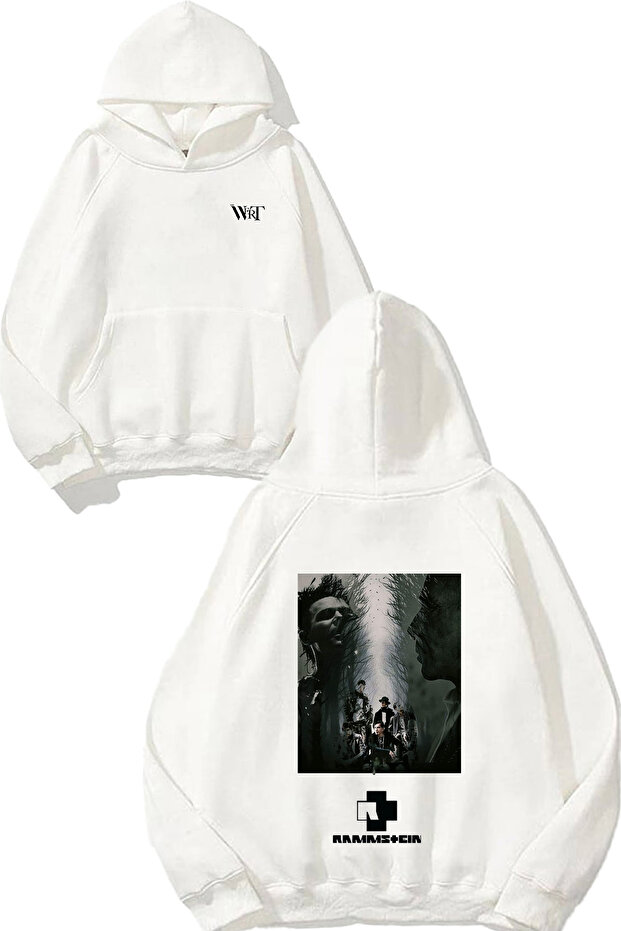 Rammsteın Band Group Design Back Printed White Hooded Sweatshirt
