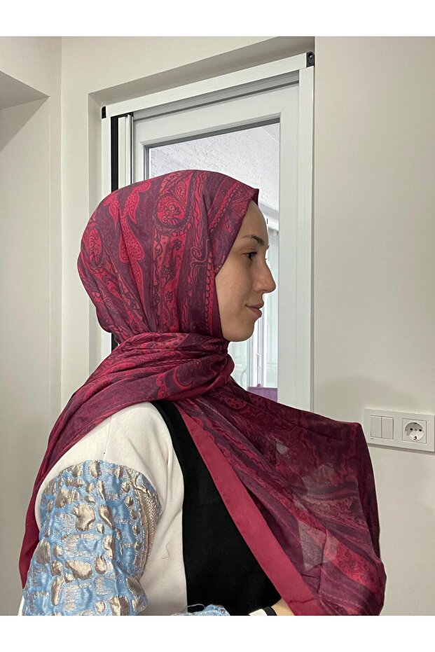 Patterned Silk Shawl Pd1 - Red - 3