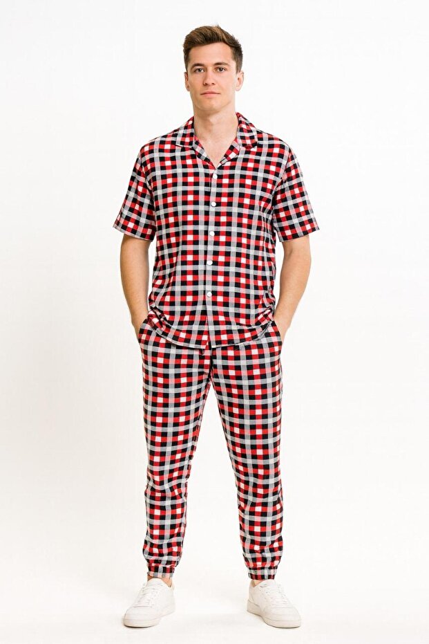 Men's Gingham Check Shirt and Long Co-ord Set