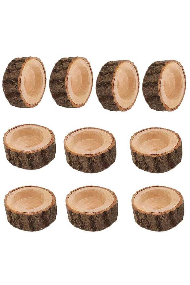 Rustic Wooden Tea Light Candle Holders Set 10 PCS for Wedding Centerpieces and Home Party Decoratio