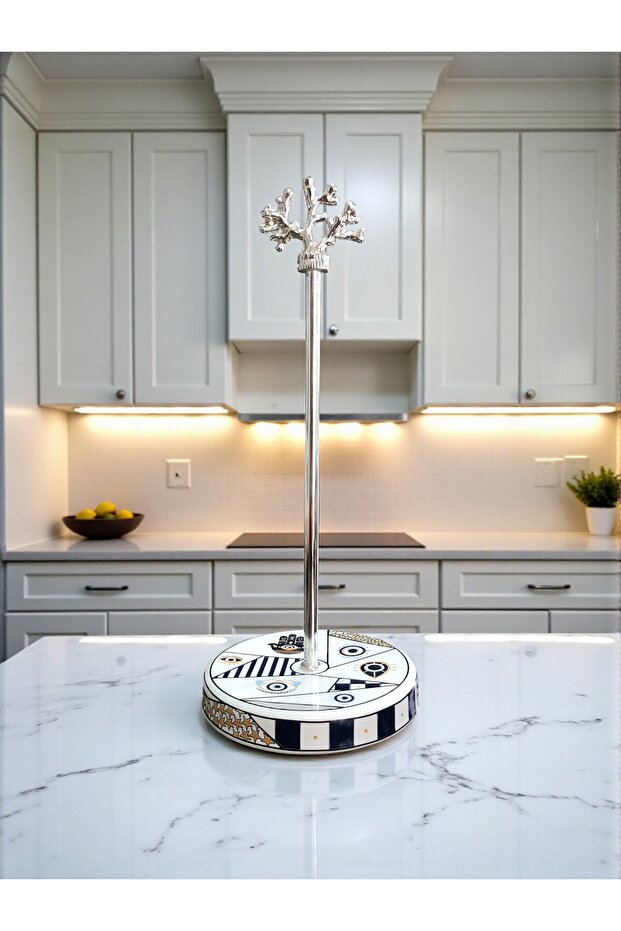 Paper Towel Holder Roll Napkin Holder Kitchen Accessory Ceramic Hamse Pattern Silver - Feray Home