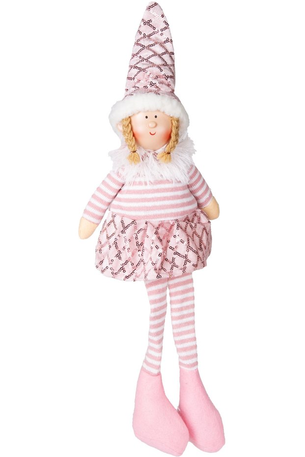 Christmas Ornament, Sitting Winged Fairy Figure, Ribbon Sweater-Pink Skirt - 17X53 cm