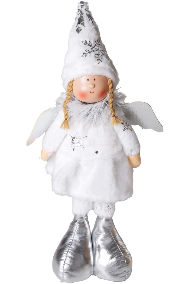 Christmas Ornament, Standing Winged Fairy Figure, White - Silver Shoes, 17X44 cm