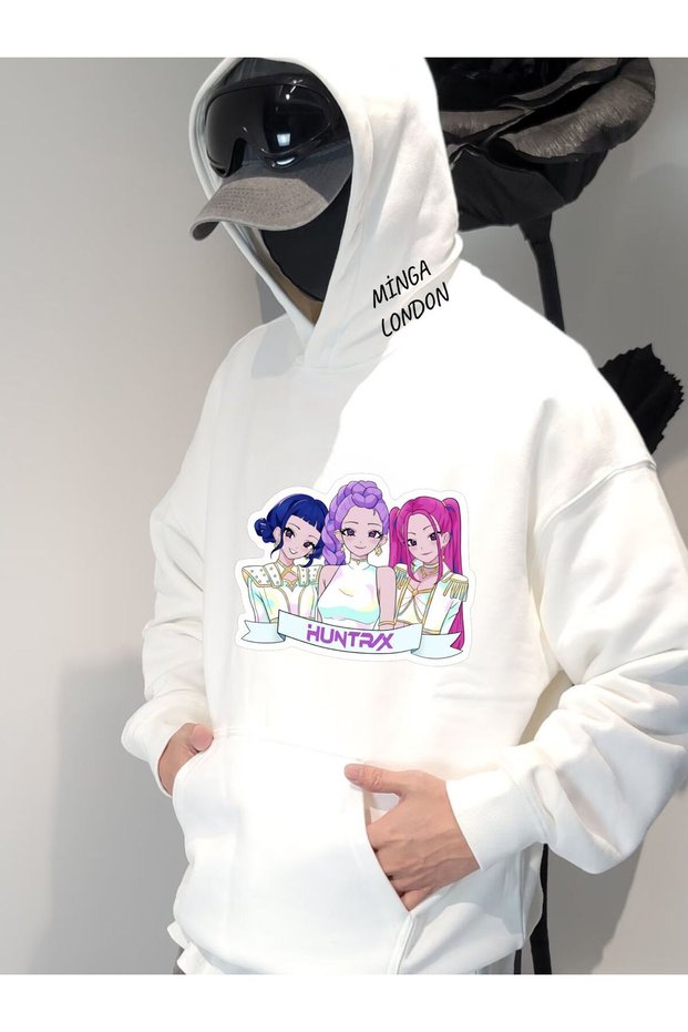 Unisex Huntrx Style Colorful Printed White Oversized Sweatshirt