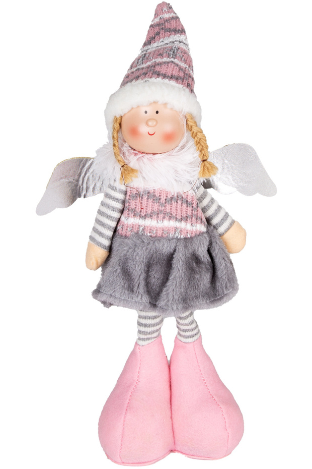 Christmas Ornament, Standing Fairy Figure, Gray Skirt-Pink Shoes - 17X44 cm