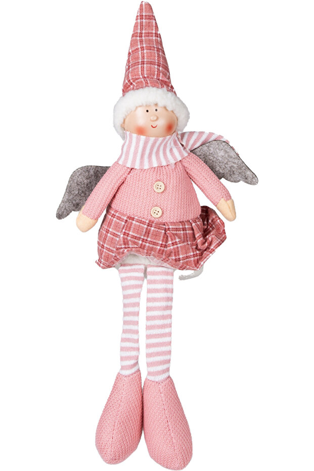 Christmas Ornament, Sitting Winged Fairy Figure, Pink - 17X53 cm