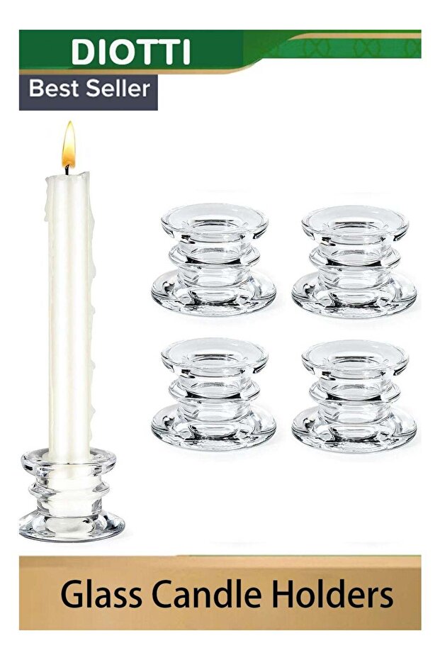 Set of 4 Clear Glass Taper Candle Holders, Elegant Candle Stands for Wedding, Party, Dining, Home D