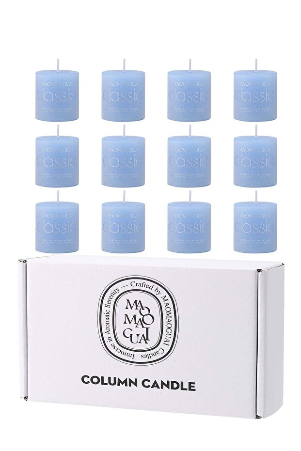 12 Per box of Blue Ocean scented candles with a cylindrical diameter and height of 5cm/2inch. Natur